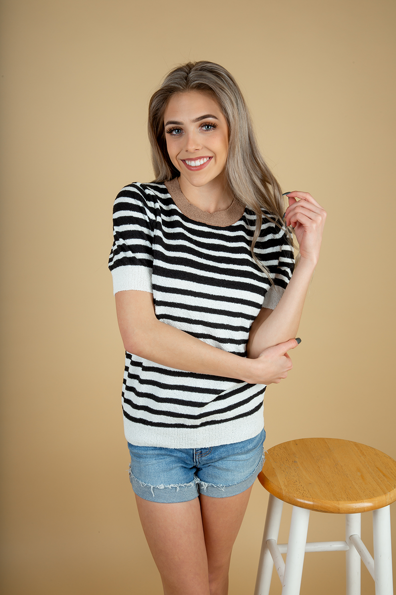 Falling in Deep Sweater Tee in Black and White (SALE)