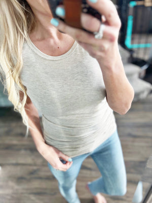 Celebrate Short Sleeve Side Scrunch Tee in Oatmeal