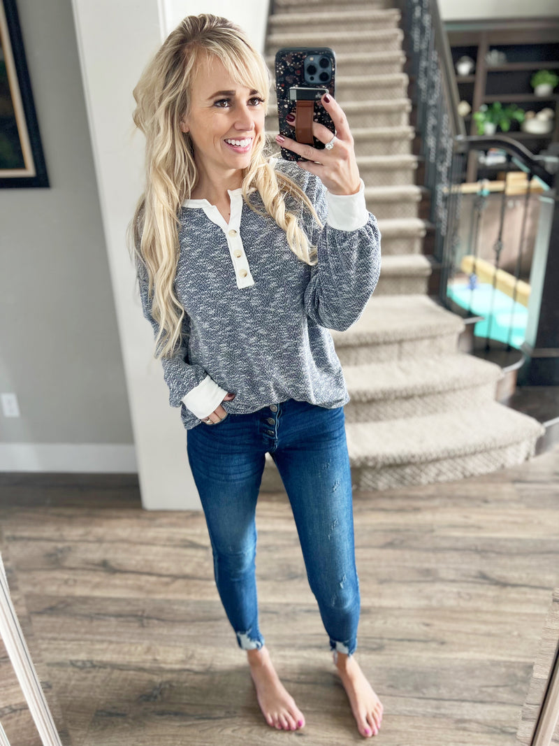 It's My Party Sweater Knit Top in Navy