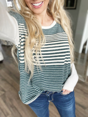 Here I Go Again Striped Top in Teal