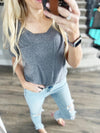 Most Fabulous Knit Twist Neck Short Sleeve Top in Charcoal