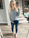 Something New Henley Striped Top in Navy