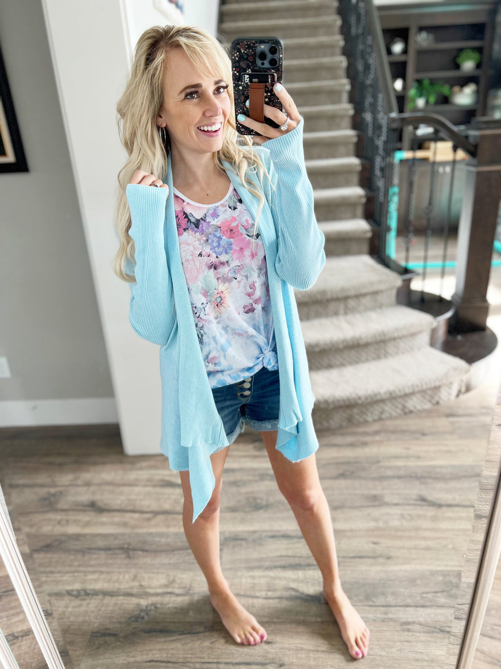 Instant Attention Dreamers Open Style Cardigan in Baby Blue