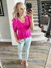 Out Of Interest Puff Sleeve Top in Fuchsia