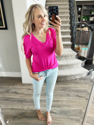 Out Of Interest Puff Sleeve Top in Fuchsia