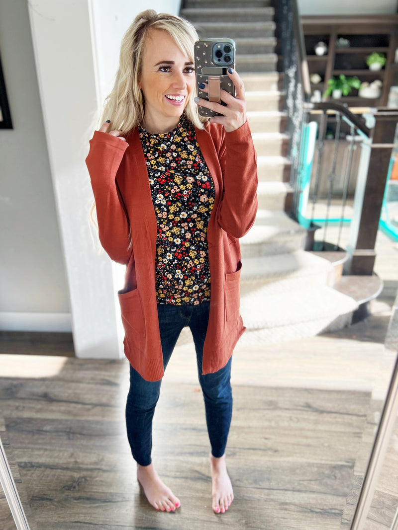 True To Yourself Cardigan in Brick