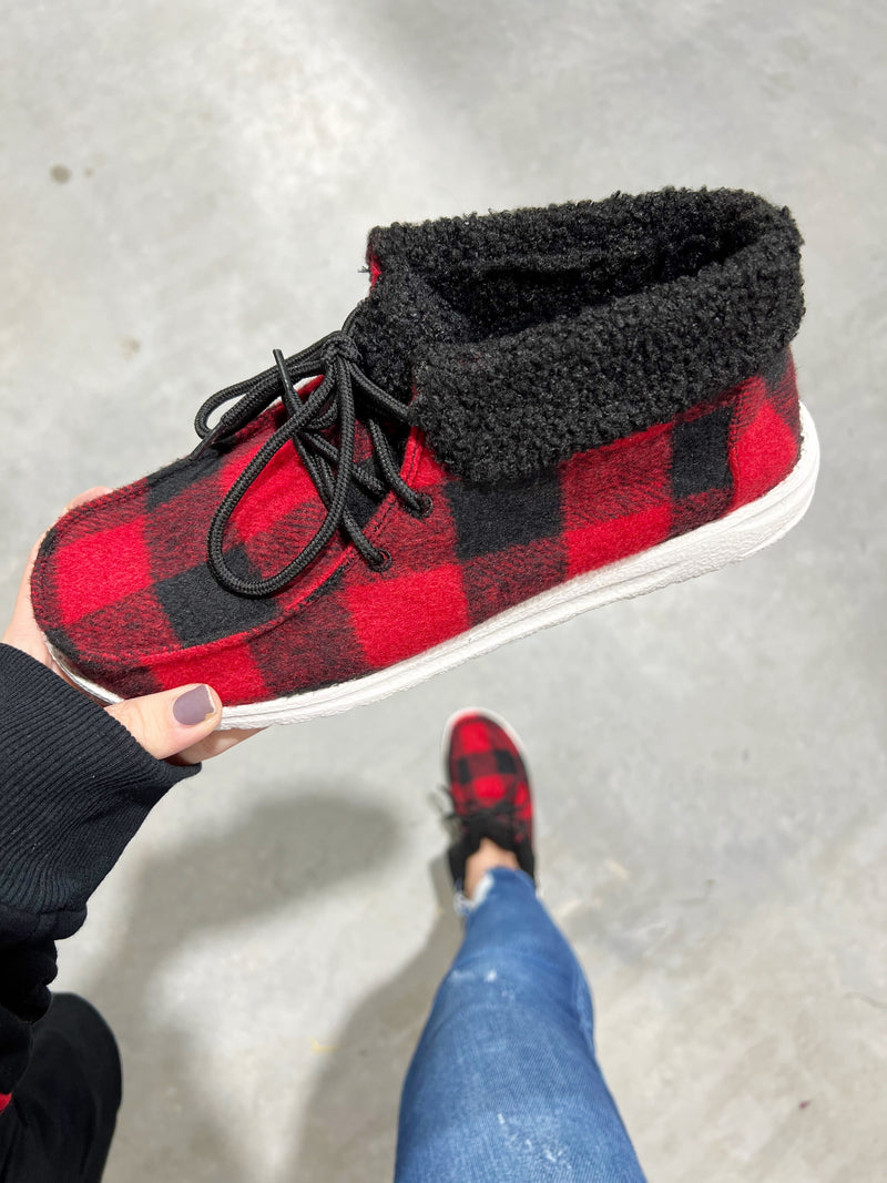 Gypsy Jazz What A Surprise Plaid Booties in Red and Black