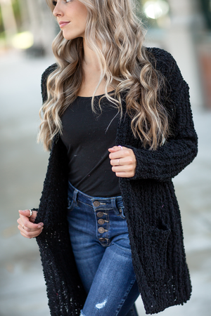 See it in Time Popcorn Cardigan in Black