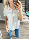 On Vacation Multi Striped Short Sleeve Button Up