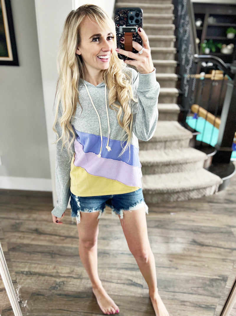 The Same Story Color Block Hoodie in Heather Gray and Lavender