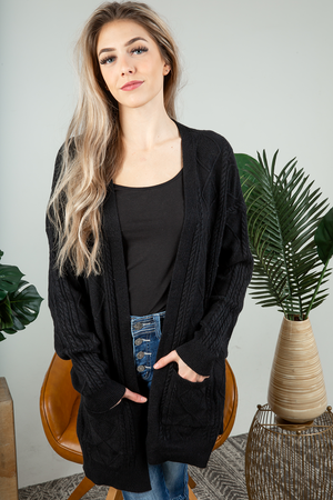On For Tonight Patterned Knit Cardigan in Black