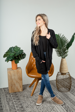 On For Tonight Patterned Knit Cardigan in Black