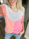 Feel You Top in Neon Coral, Pink and Ivory