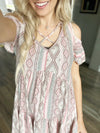 You Are Good Cold Shoulder Aztec Dress in Light Pink (SALE)