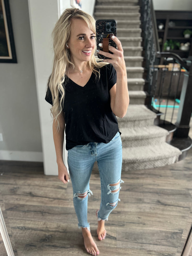 A Bit Braver V-Neck Relaxed Tee in Black