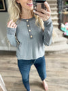 Something New Henley Striped Top in Navy
