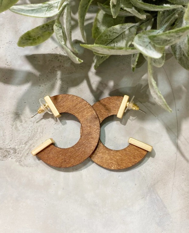 Keri Wood Hoop Earrings in Chocolate