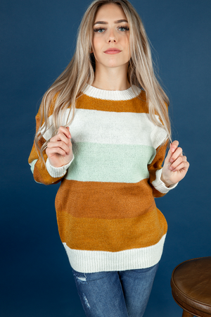 Tell Me Something Color Block Knit Sweater in Mustard, Cream and Mint (SALE)