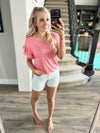 Never Give Up Ruffle Short Sleeve in Coral