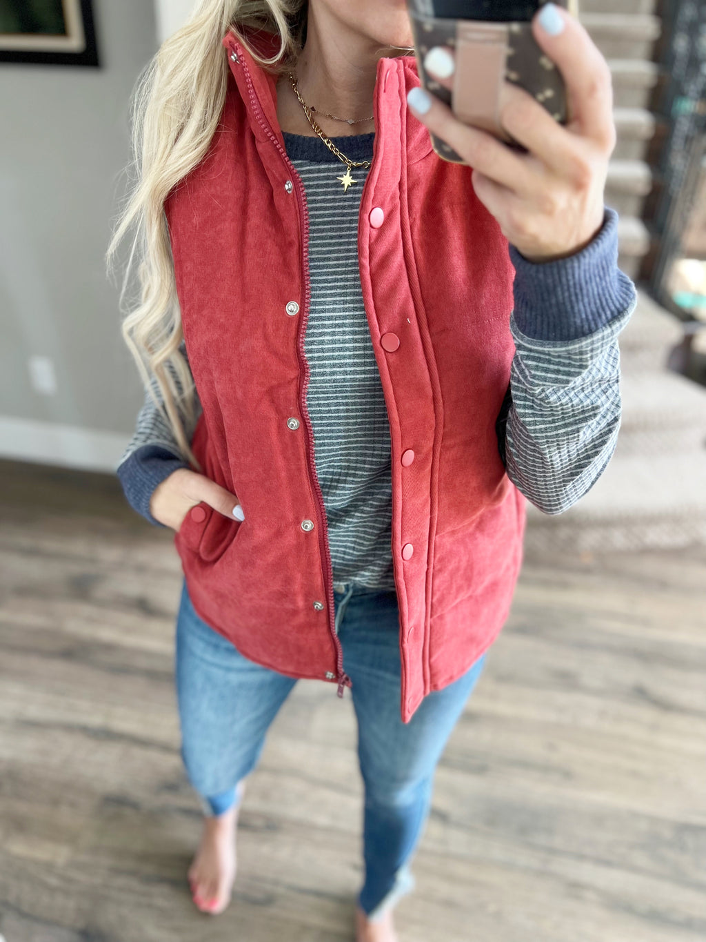 Open My Heart Vest in Dark Mauve Red