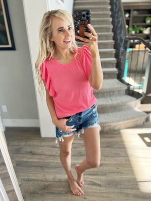 Are You Ready For It Ruffled Cap Sleeve Top in Coral
