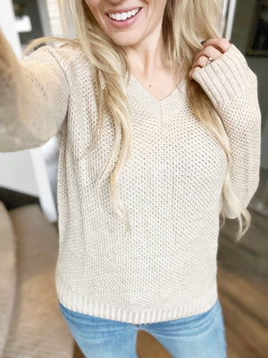 Chai Latte V-Neck Sweater in Oatmeal