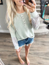 Stolen Youth Color Block Soft Henley Top in Mint Gray