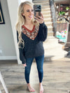 With You Now Floral Detailed Top in Charcoal