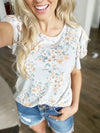 Larissas Floral Ruffled Top in Light Gray
