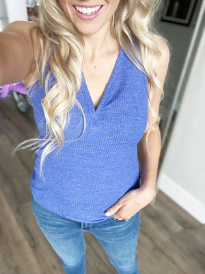 Open Invitation Ribbed V-Neck Tank Top (Multiple Colors)