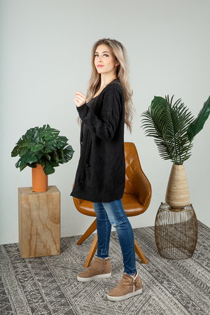 On For Tonight Patterned Knit Cardigan in Black