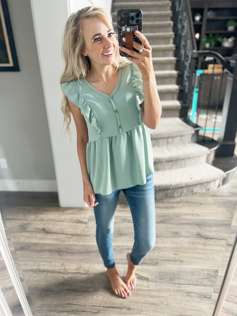 Sugar & Spice Ruffle Tank in Sage