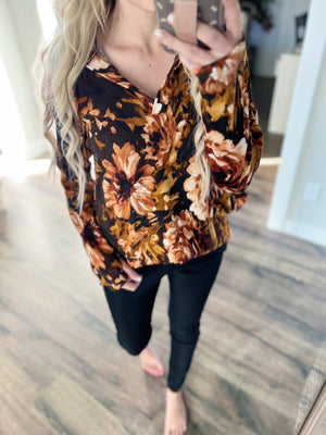 Breathe In Floral Hoodie in Rust