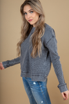 Mono B Steal My Breath Knit Mineral Wash Pullover in Gray