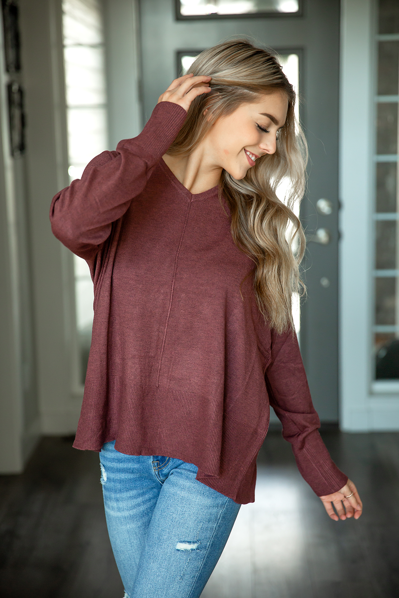 Walking Around Hooded Sweater in Plum (SALE)