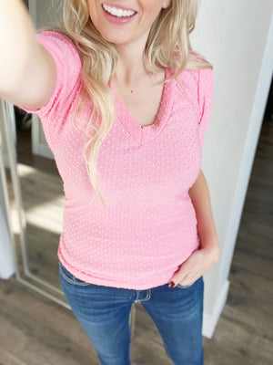 Hello Springtime Swiss Dot Top in Light Coral