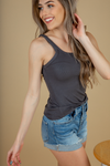 Want Me To Stay Ribbed Tank Top in Charcoal (SALE)