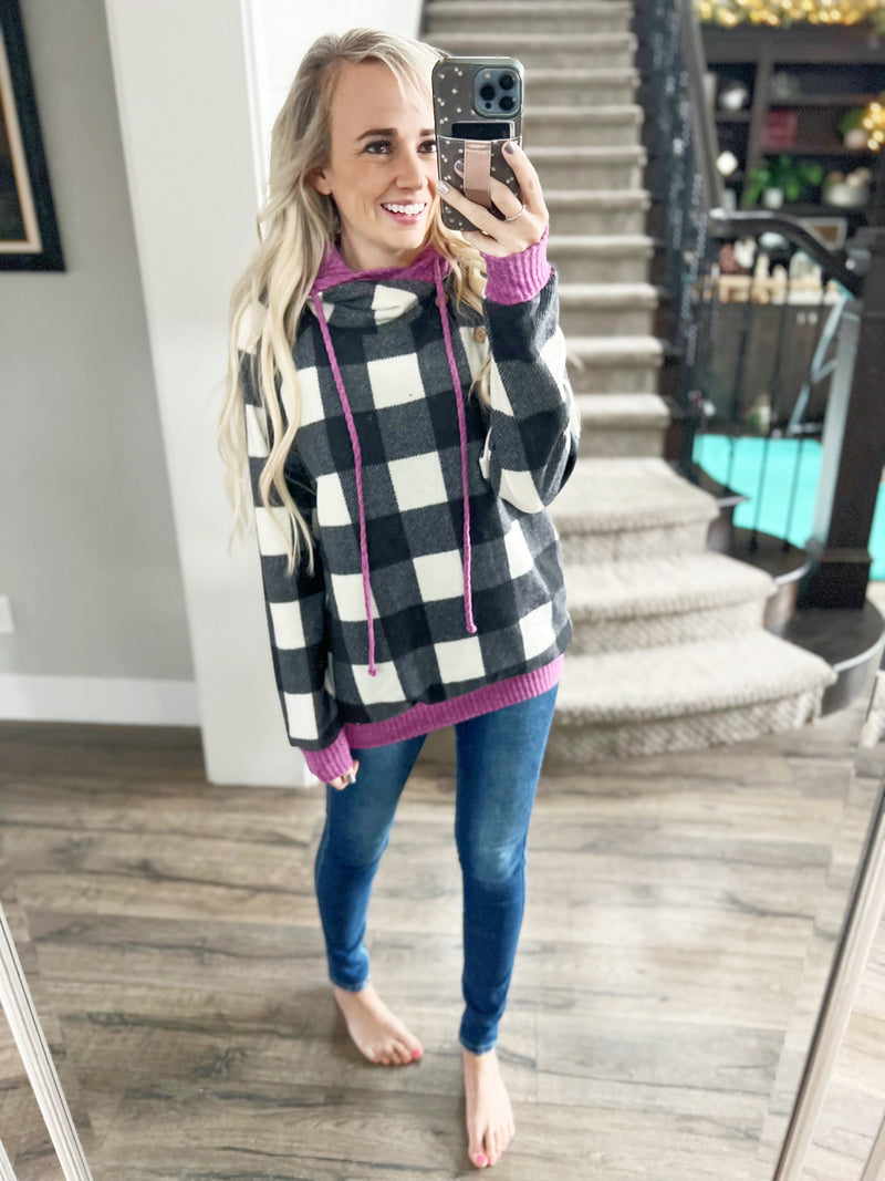 Adore You Buffalo Plaid Hoodie With Violet