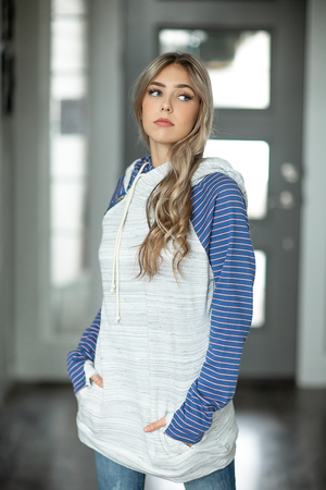 Rise Double Hoodie in Heather Grey and Ocean Blue