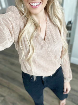 Work It Babe Rose Gold Faux Wrap Bodysuit