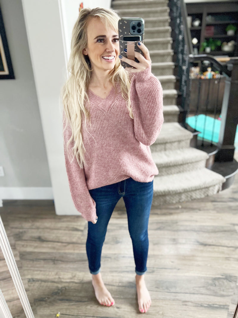 Working Together Sweater in Mauve Pink