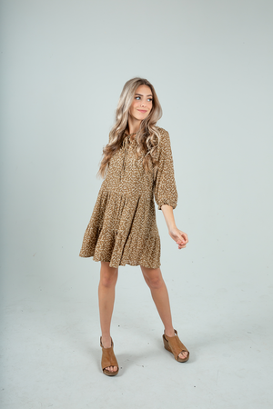 On My Mind Flare Patterned Dress in Gold