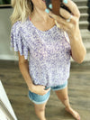 Best Lover Flutter Sleeve Top in Purple Floral