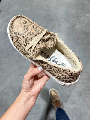 Gypsy Jazz What About Us Sherpa Lined Animal Print Slip On Sneakers in Taupe