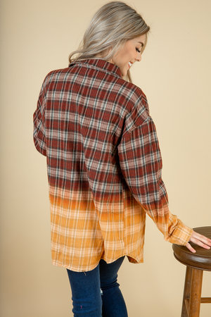 Feeling Something Ombre Plaid Top in Burgundy (SALE)