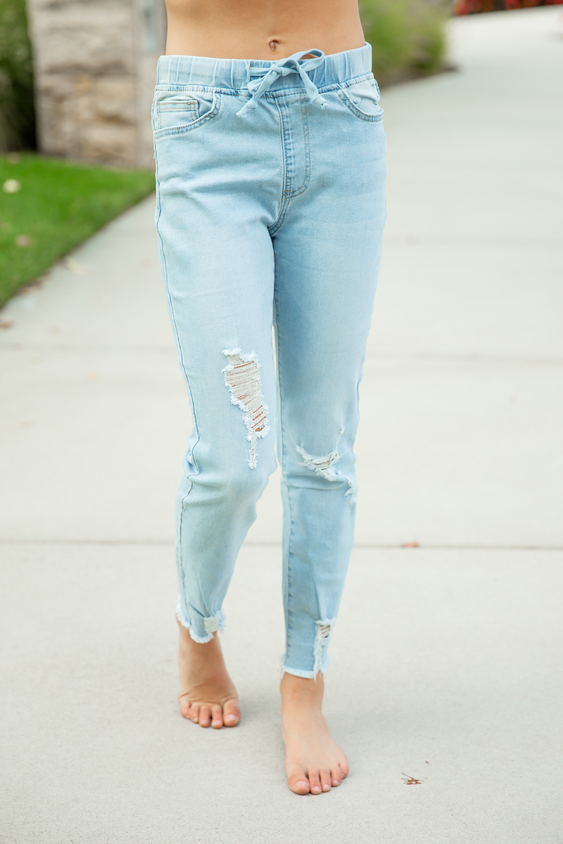Unbelievable Light Wash Distressed Jogger Pants (SALE)