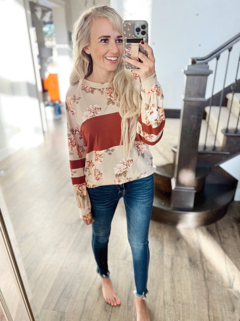 Playing The Game Floral Top in Taupe