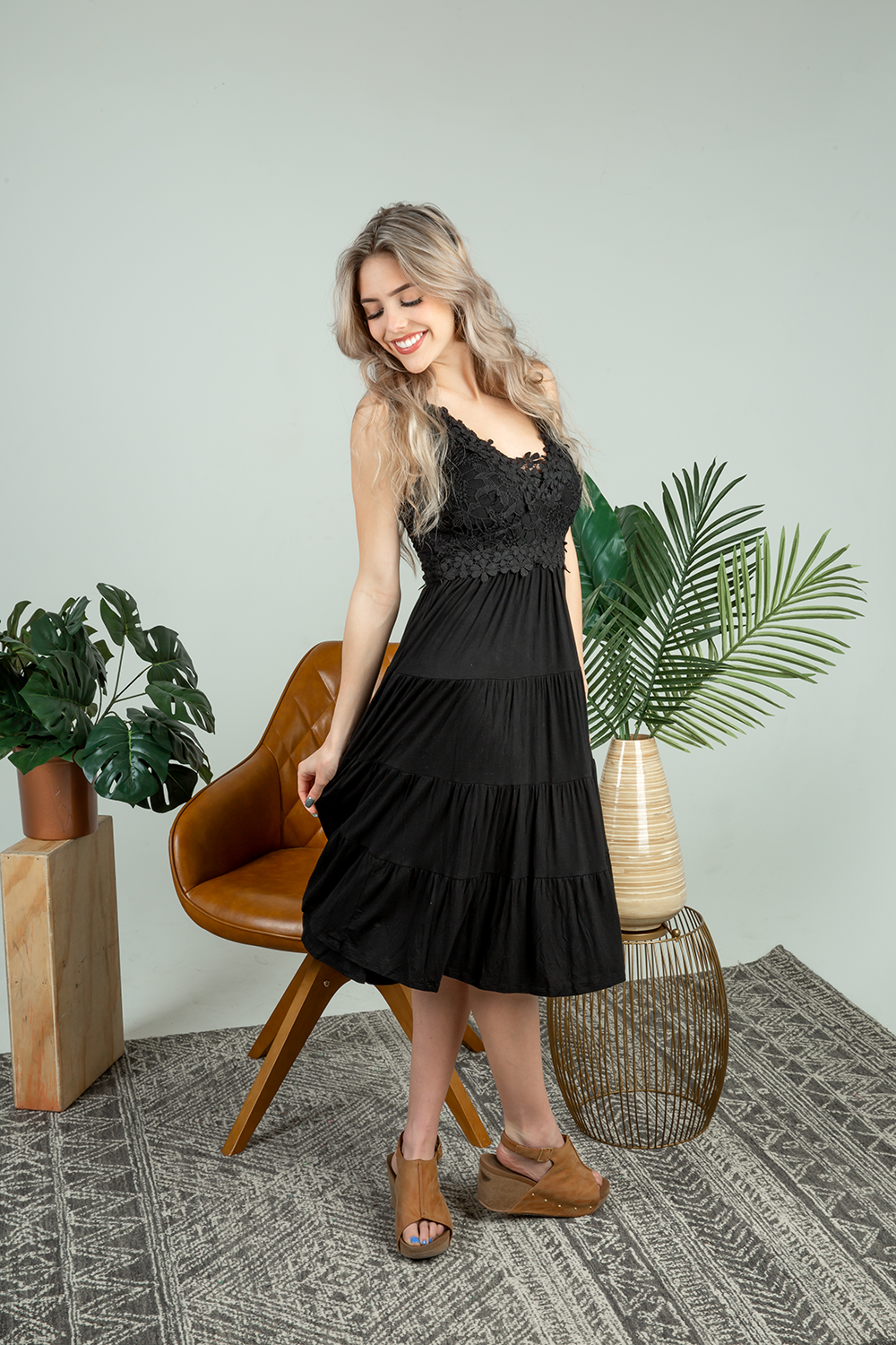 All I Have is You Dress With Floral Lace Detailing in Black