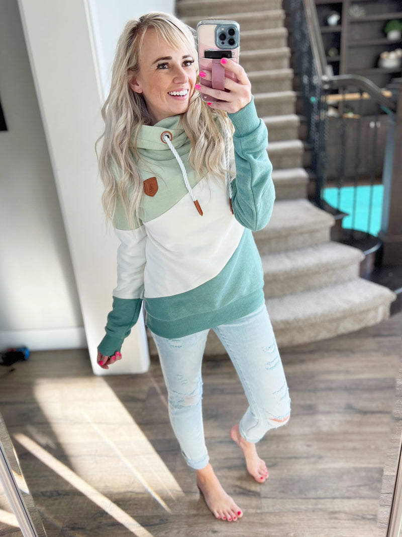 Wanakome Maya Color Block Hoodie in Lime, Ivory, and Teal
