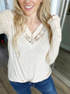 Keeping Notes Lace V Neck Top